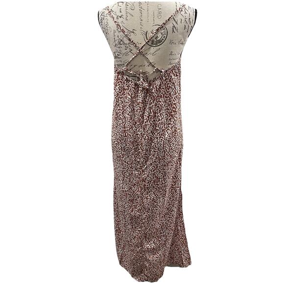 Old Navy Animal Print Tie-Back Slip Maxi Dress Brown Vacation Beach Medium - Picture 3 of 8